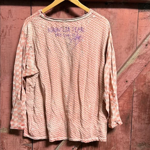 Magnolia Pearl Orange Checkered Long Sleeve Top in “Tabby” - Picture 4 of 4